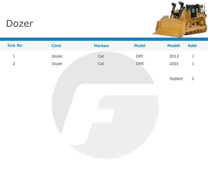Dozer-makine-list-table